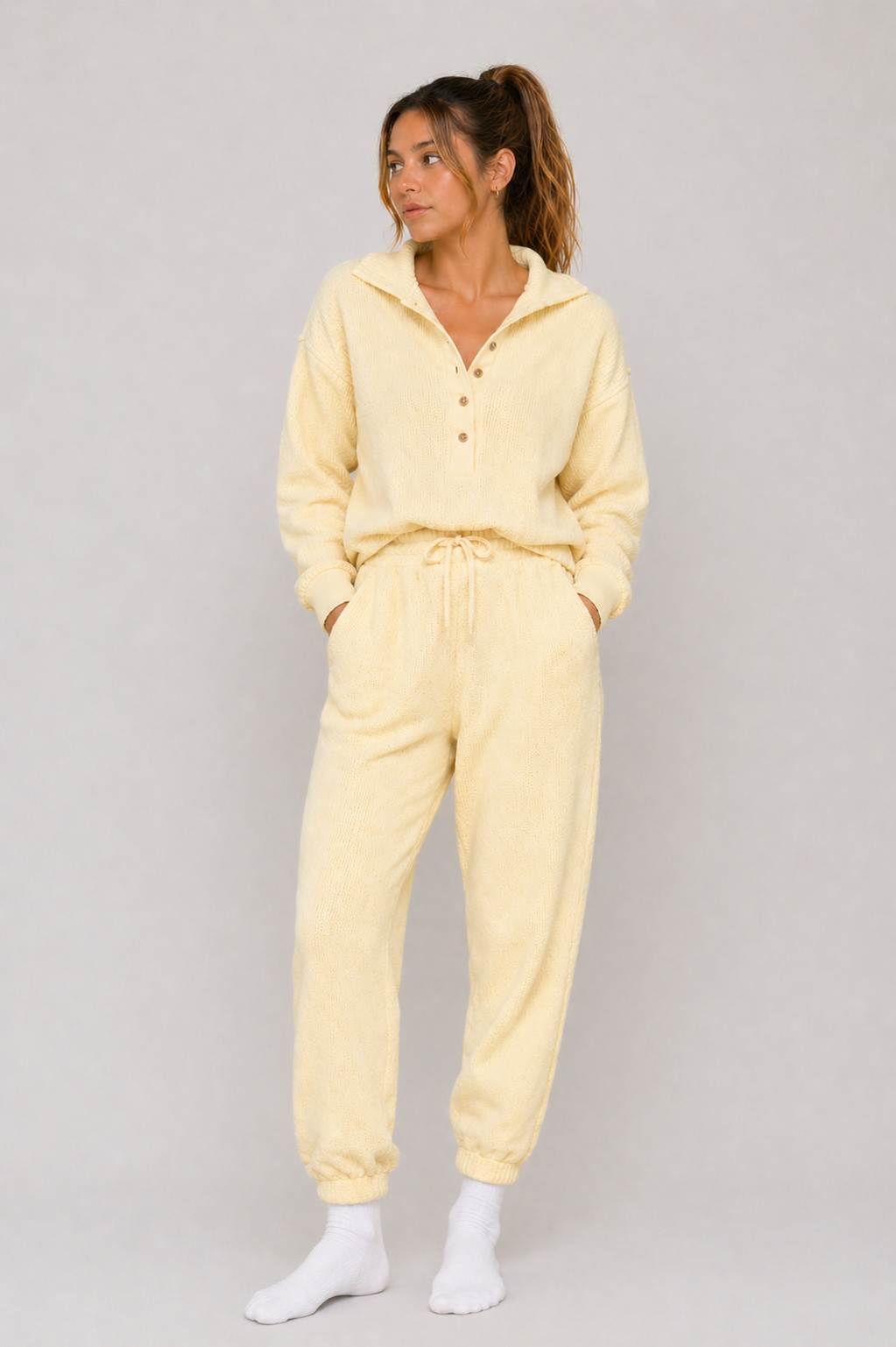 Waffle Knit Breathable Pullover - Buttermilk Yellow