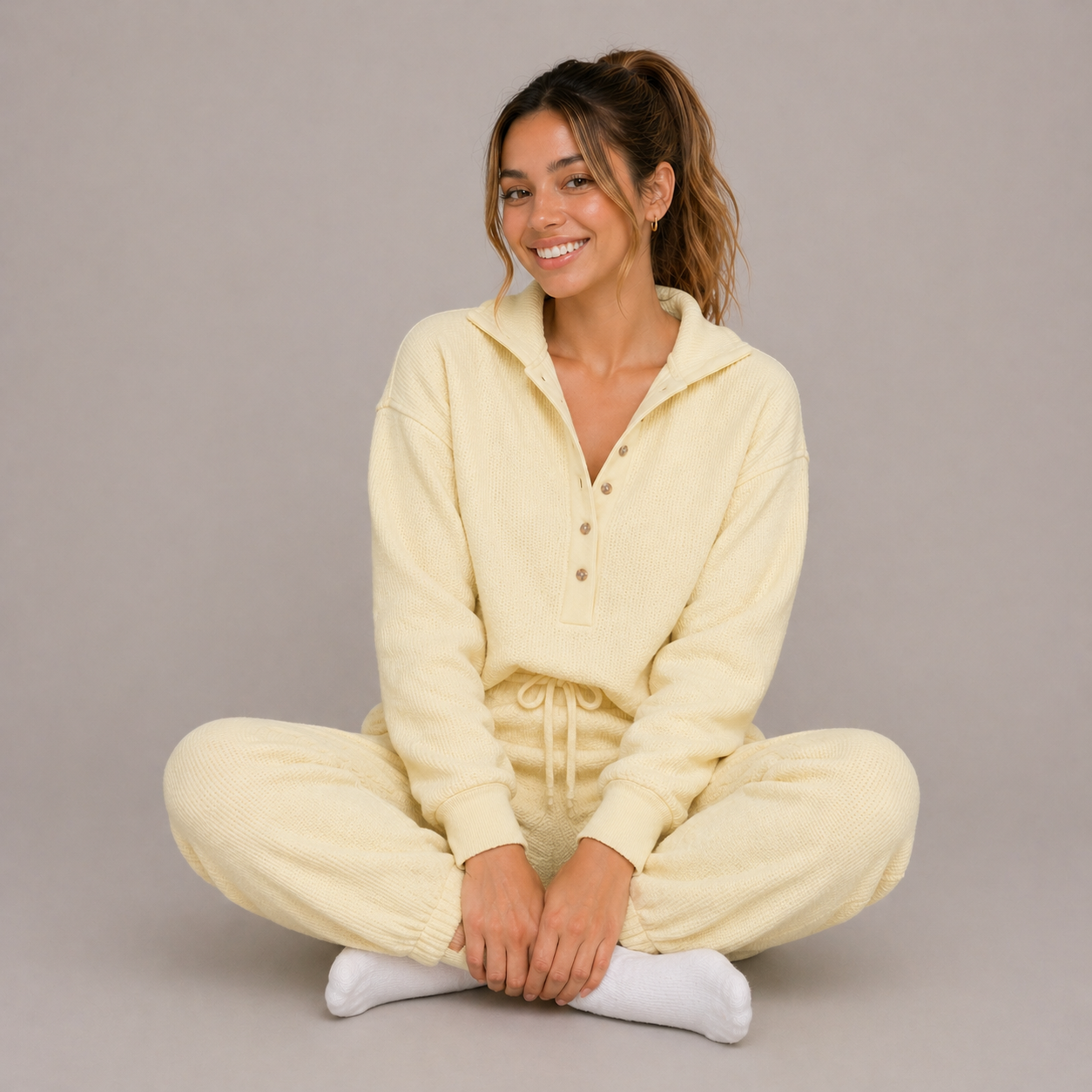 Waffle Knit Breathable Pullover - Buttermilk Yellow